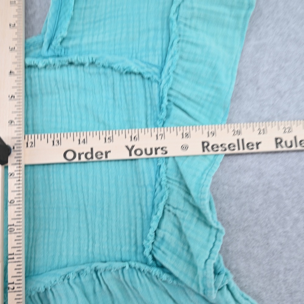 100% Cotton NWT C&C California Turquoise Gauze Boho Ruffle Peplum Blouse SZ M - Picture 10 of 11
